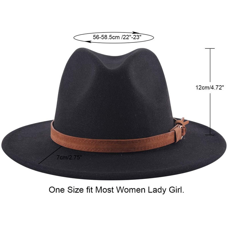 Lanzom Womens Classic Wide Brim Floppy Panama Hat Belt Buckle Wool Fedora Hat (One Size, Z Buckle Belt-Black) - Image 2